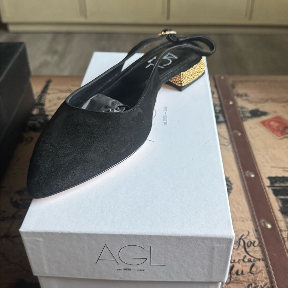 AGL Black and Gold Flats Sleek Suede Design